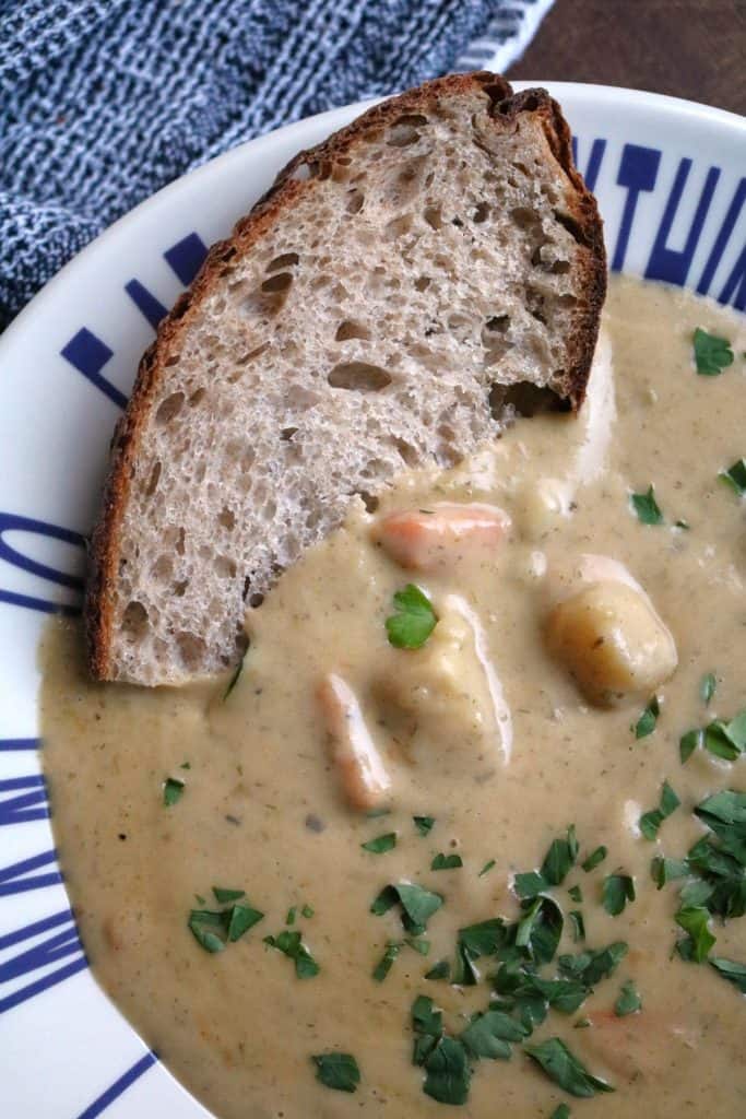 Potato Leek Soup with Bread.