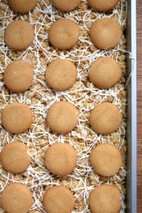 Pan of Banana Pudding Rice Krispie Treats.