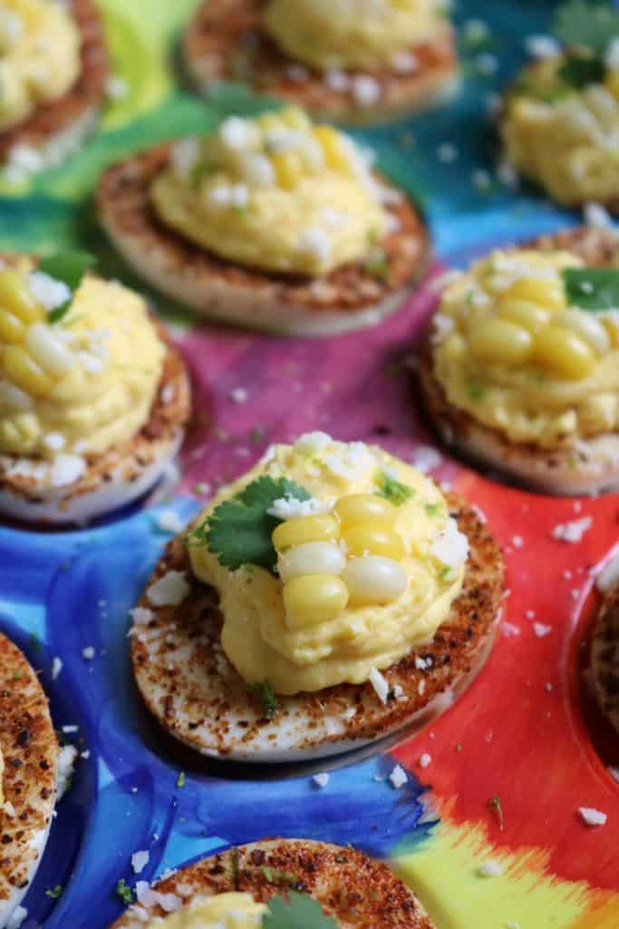 Street Corn Deviled Eggs on a platter.