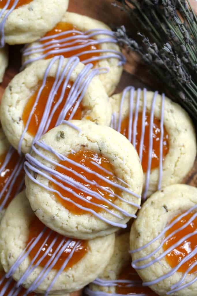 Lavender Thumbprint Cookies with Apricot Jam and White Chocolate.