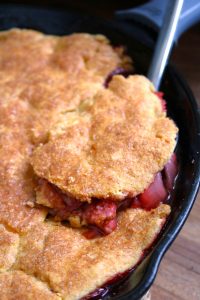 Strawberry Shortcake Cobbler in a Skillet.