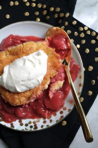 Strawberry Shortcake Cobbler with Whipped Cream.