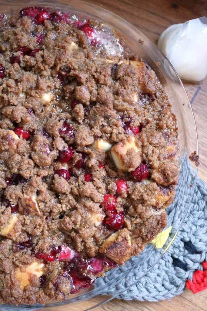 Cranberry Cinnamon Roll Casserole without Icing.