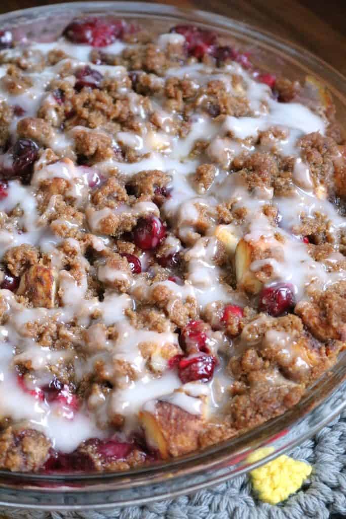 Easy Cranberry Cinnamon Roll Casserole.