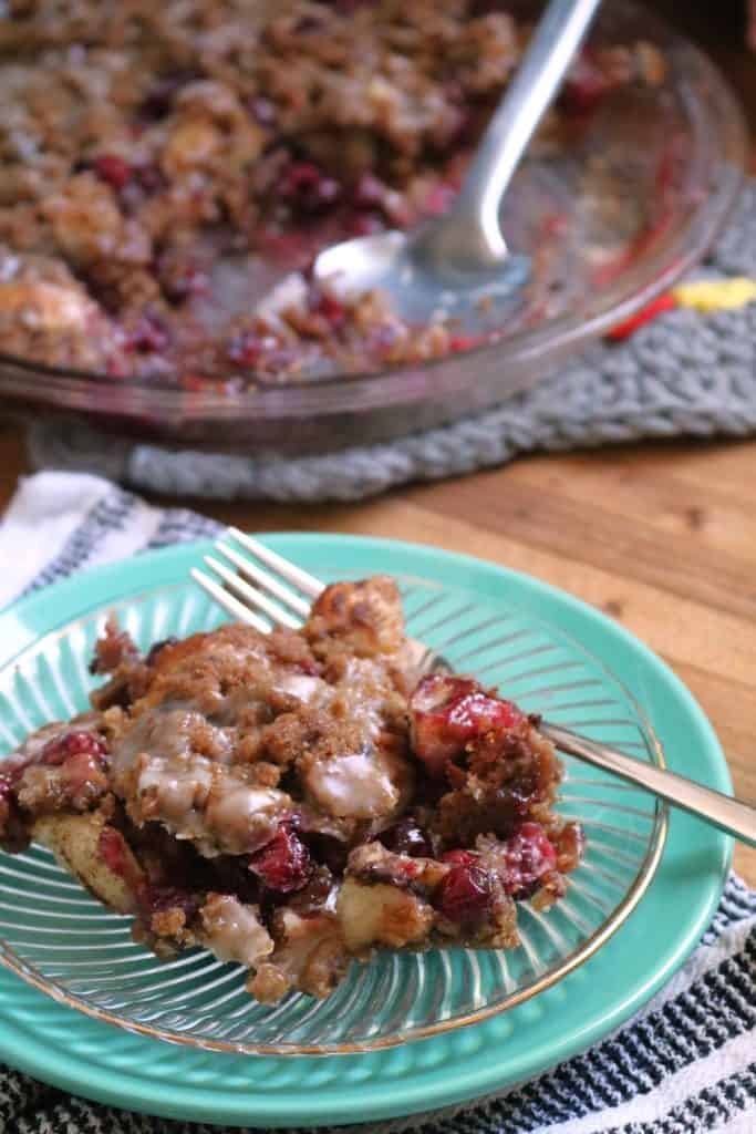 Serving of Cranberry Cinnamon Roll Casserole.