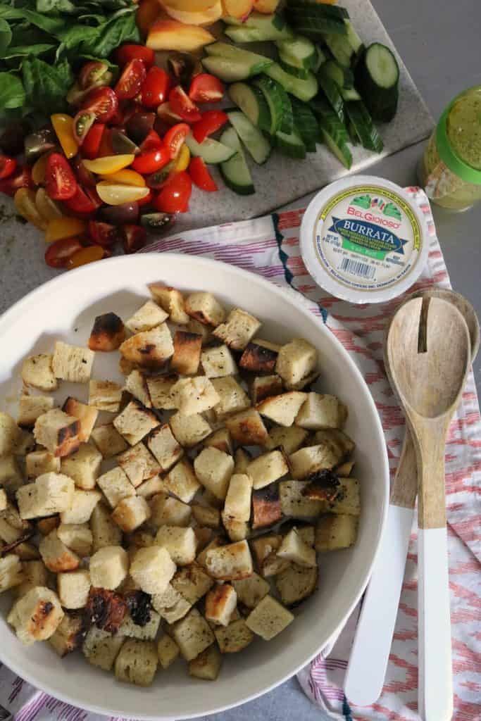 Peach Panzanella Salad Ingredients.