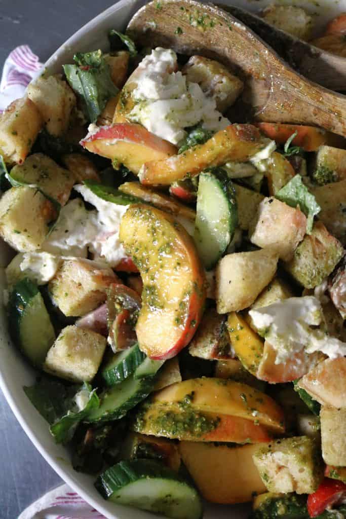 Basil Peach Panzanella Salad.