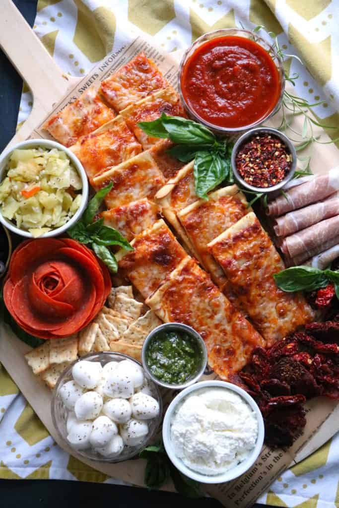 Pizza Charcuterie Board with Toppings.