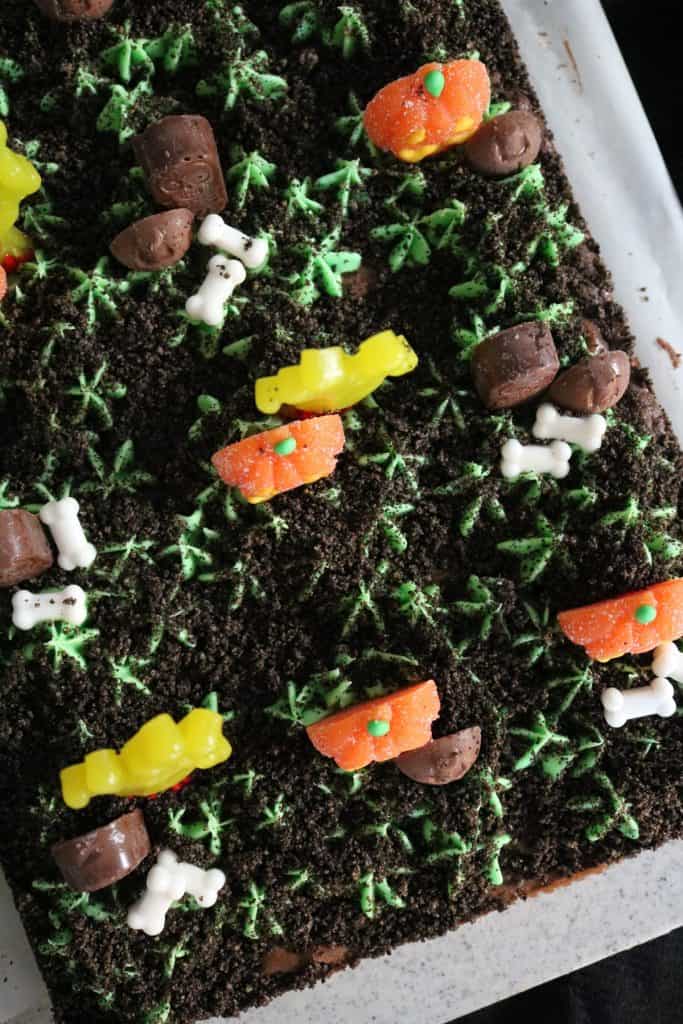 Graveyard Decorated Halloween Brownies.