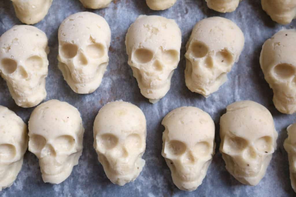 Potato Gnocchi shaped into Skulls.