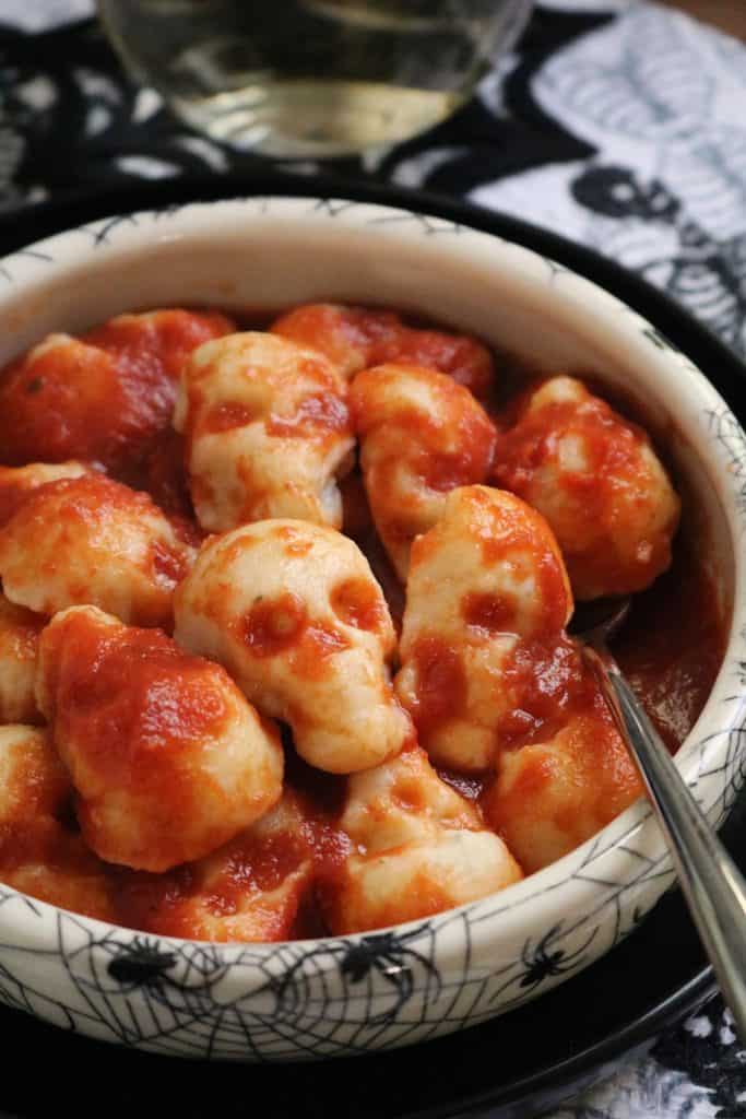 Skull Gnocchi in Marinara Sauce.