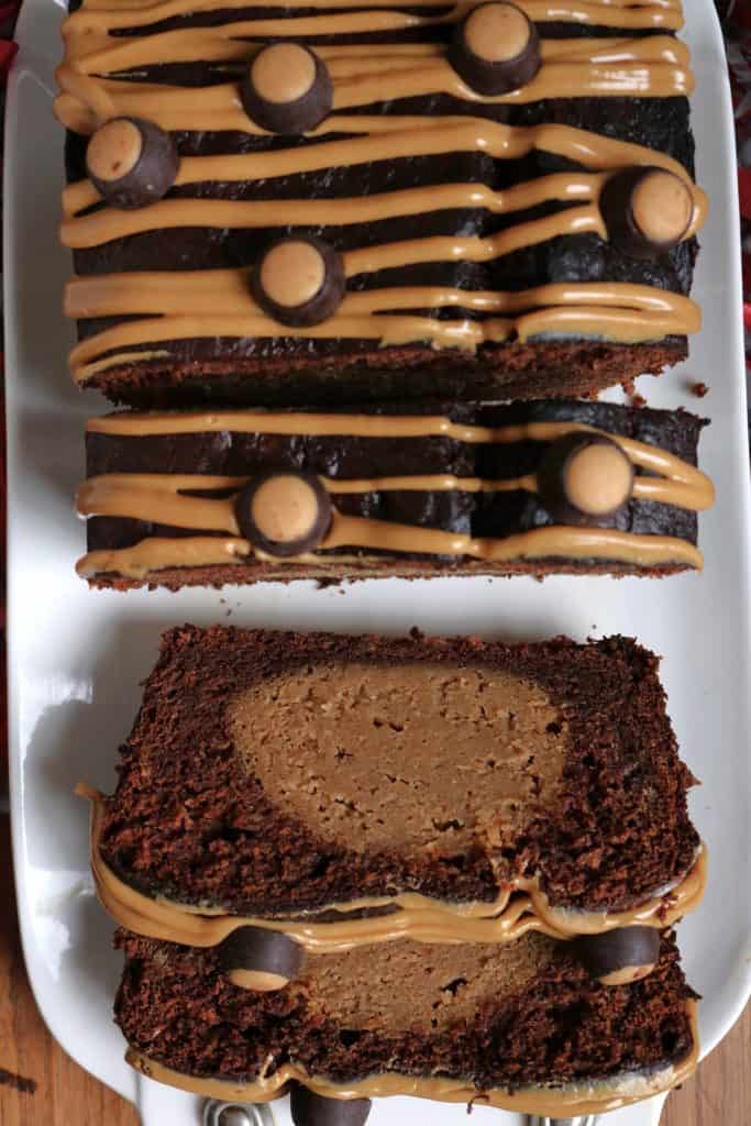 Slice of Peanut Butter Stuffed Chocolate Banana Bread.