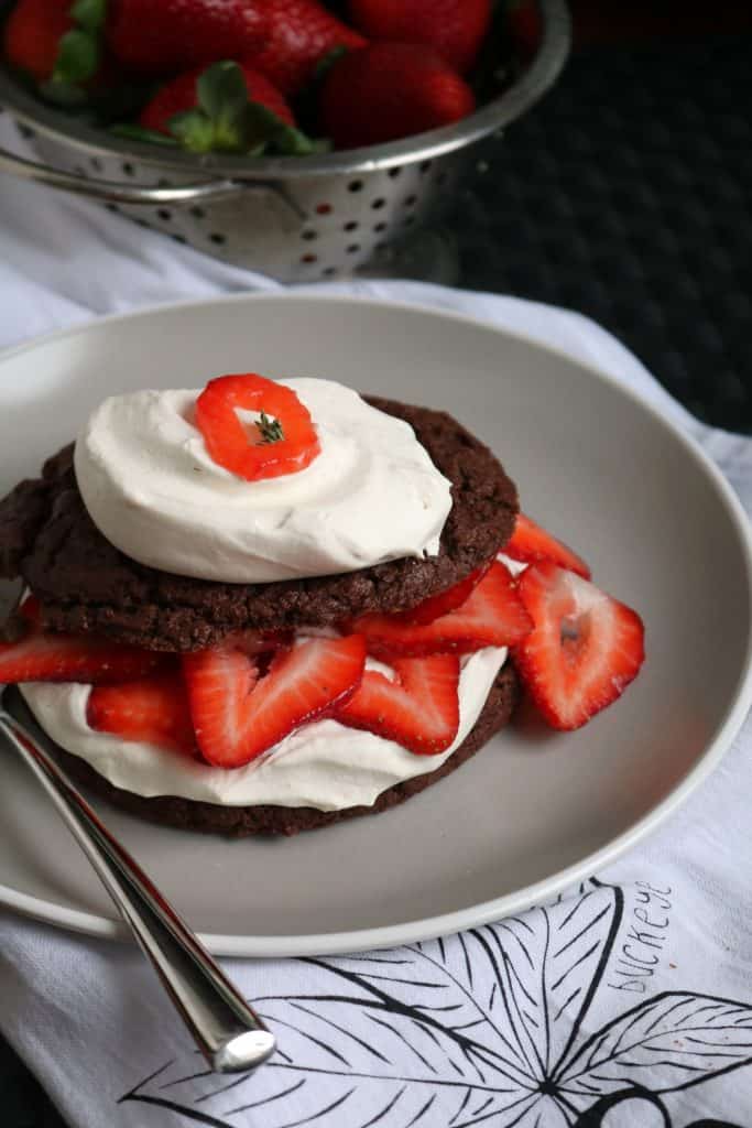 Chocolate Strawberry Shortcakes served with Peanut Butter Whipped Cream.