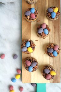 Cadbury Mini Egg Cheesecake, topped with toasted coconut.