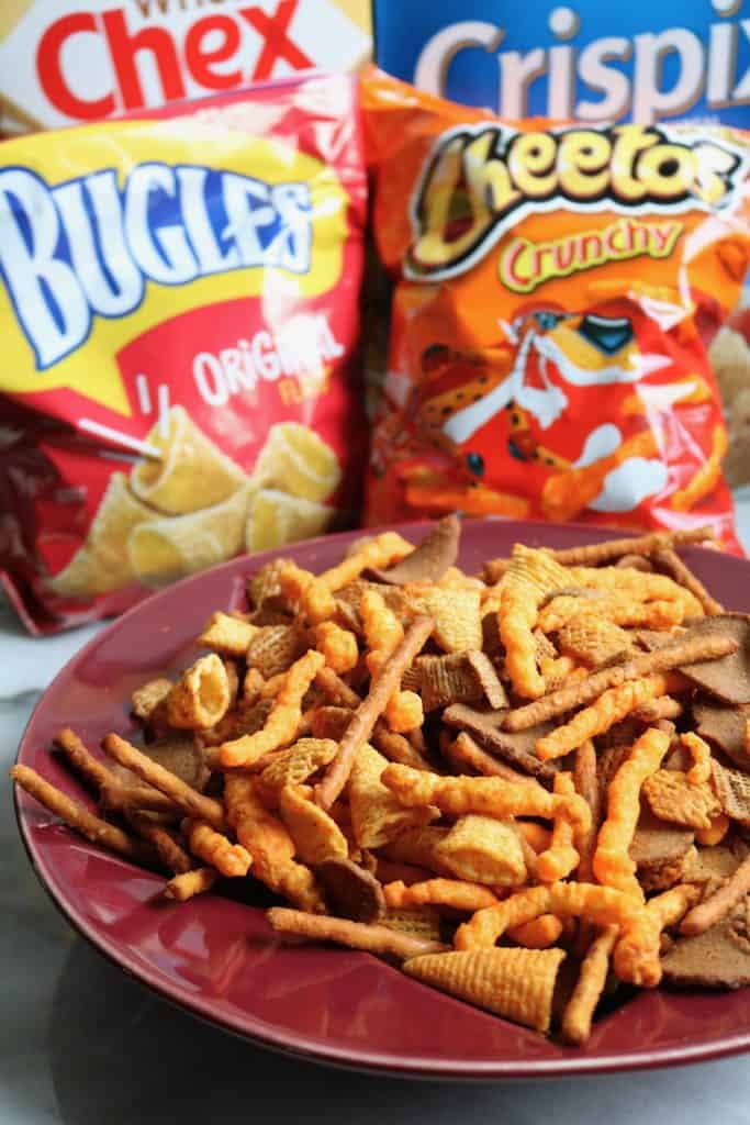 Cheesy Cheetos Snack Mix Ingredients.