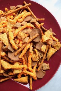 Bowl of Cheesy Cheetos Snack Mix.