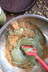 Dubai Chocolate Tart with Pistachio Cream and Kataifi.
