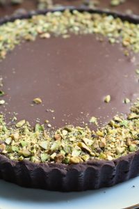 Dubai Chocolate Tart topped with Pistachios.