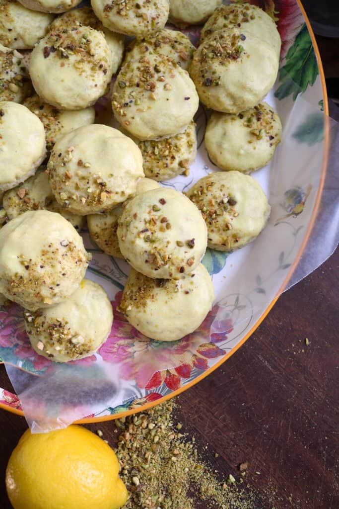 Platter of Pistachio Lemon Ricotta Cookies.