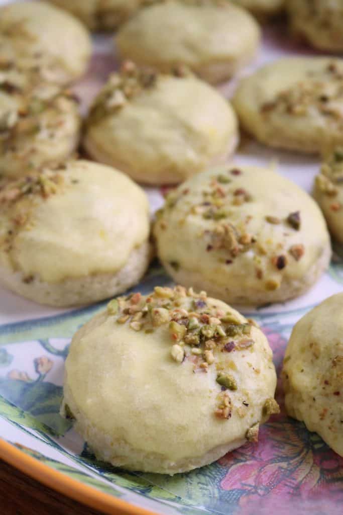 Plate of Pistachio Lemon Ricotta Cookies.