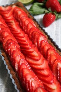 Strawberry Basil Lime Curd Tart Closeup.