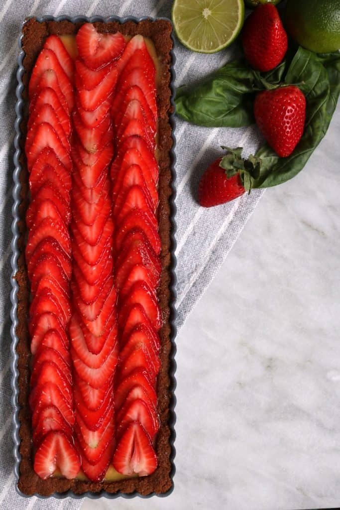 Strawberry Topped Basil Lime Curd Tart.