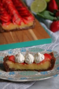 Slice of Strawberry Basil Lime Curd Tart.