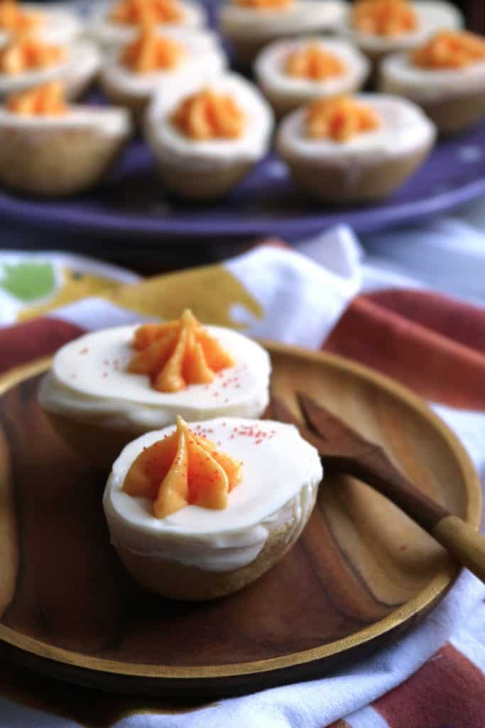Deviled Egg Cookies with White Chocolate Coating and Lemon Curd Frosting.