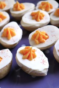 Sugar Cookies Decorated like Deviled Eggs.