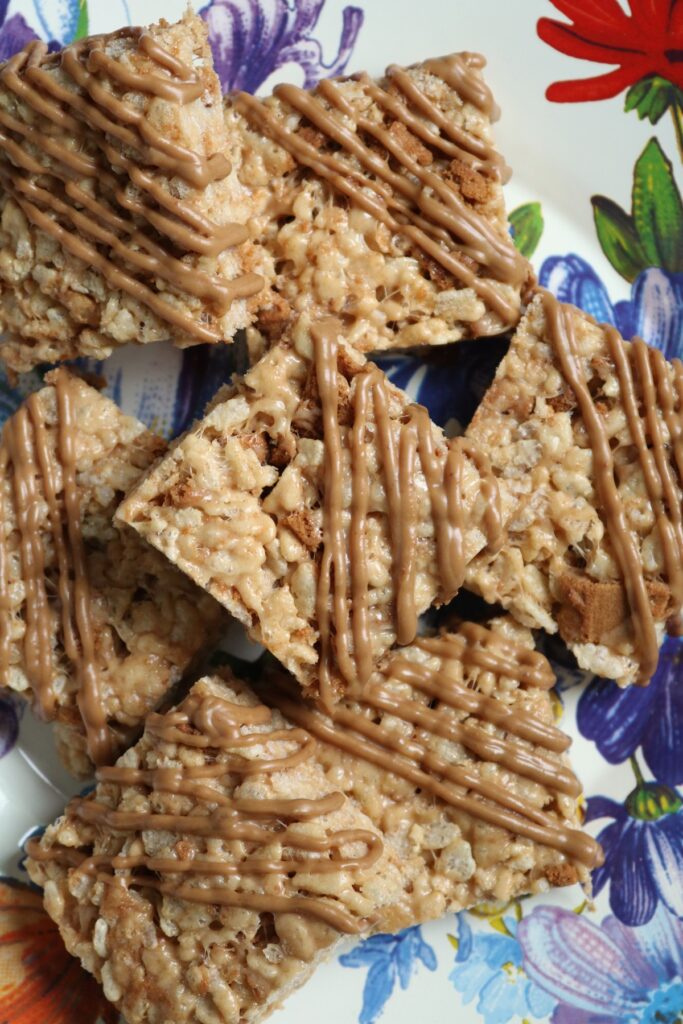 Biscoff Rice Krispie Treats on a plate.