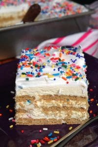 Slice of Funfetti Dessert Lasagna.
