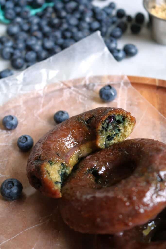 Baked Blueberry Glazed Doughnuts.