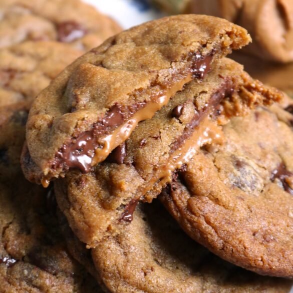 Biscoff Stuffed Chocolate Chip Cookies.