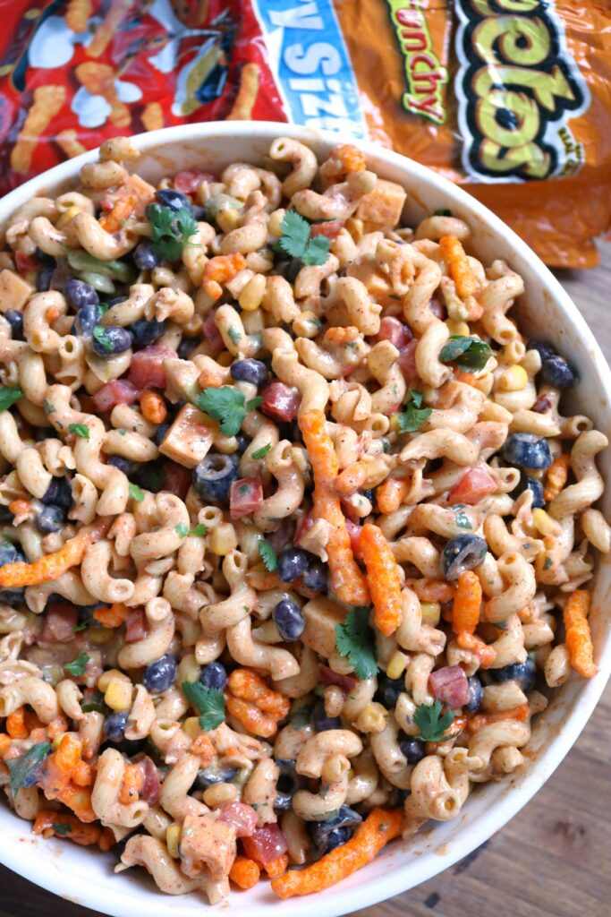 Taco Pasta Salad with Crunchy Cheetos.
