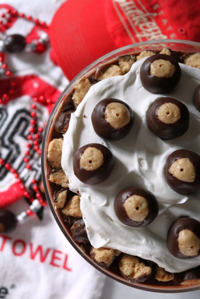 Buckeye Topped Peanut Butter Brownie Trifle.