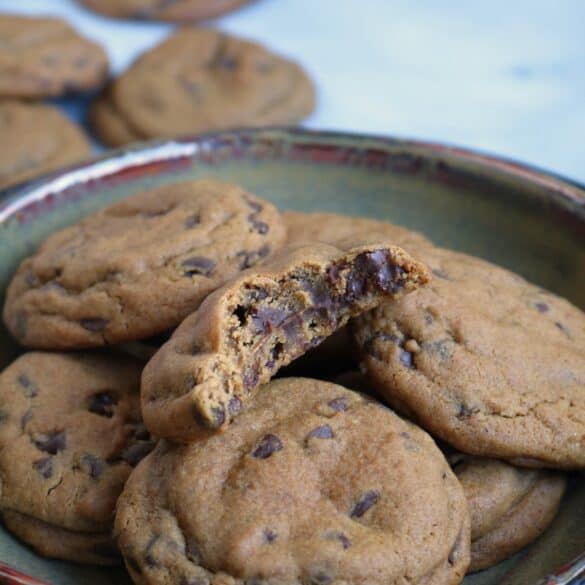 Bite out of Chocolate Chip Ginger Molasses Cookies.