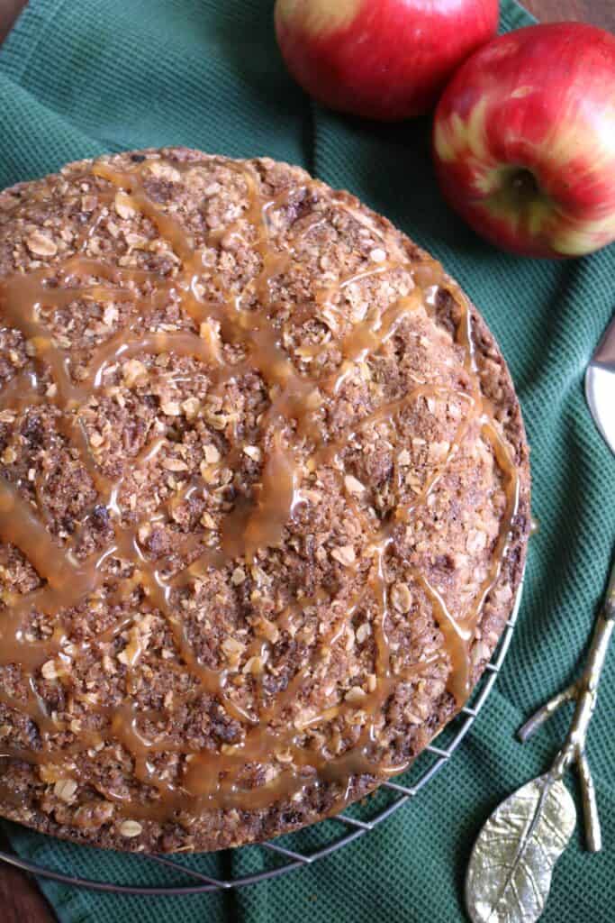 Overhead of Rosemary-Caramel Apple Coffee Cake.