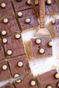 Tray of Buckeye Scotcheroos.