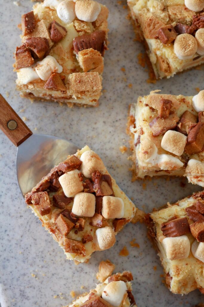 Top view of Peanut Butter S’mores Cheesecake Bars.